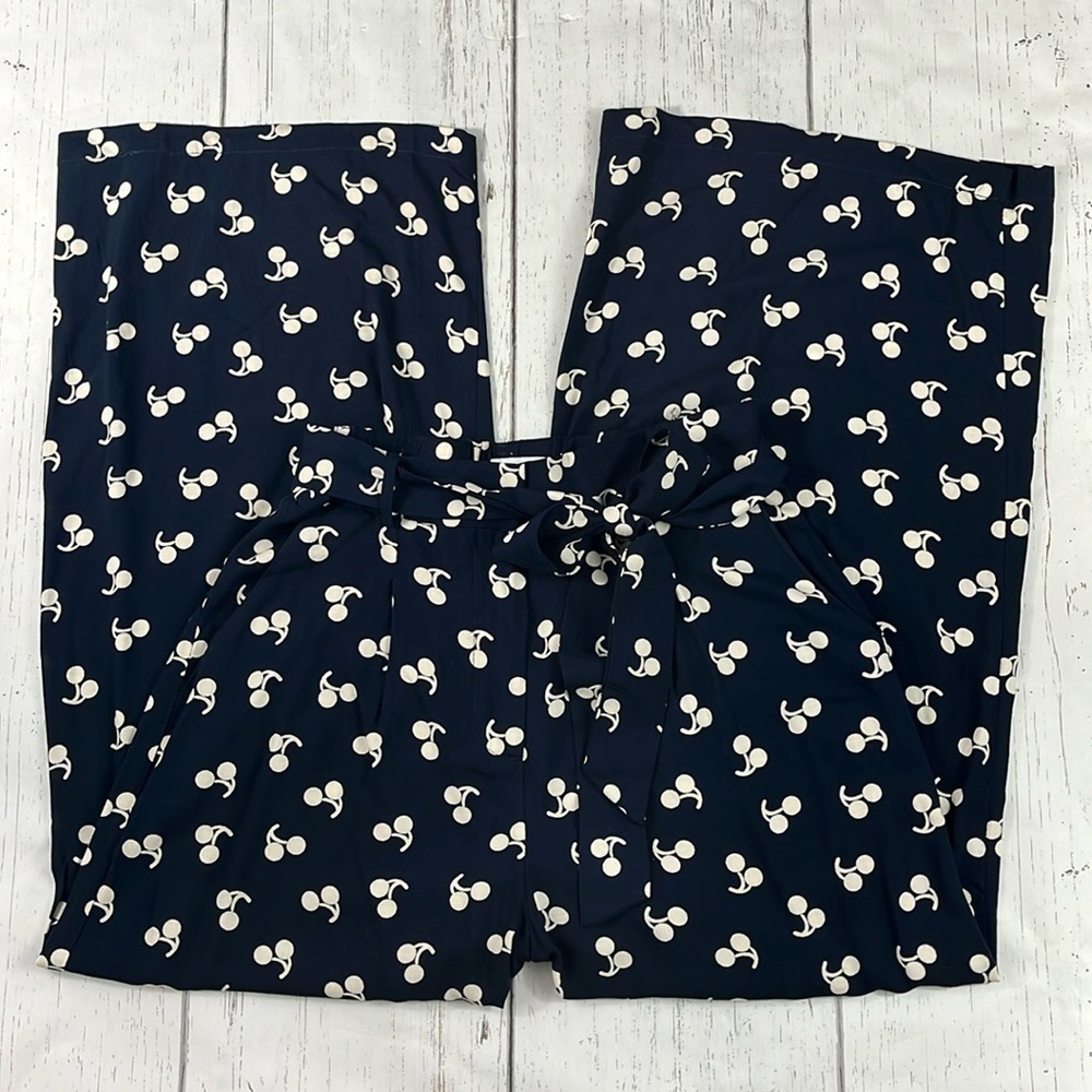 FRNCH Gaby Blue White Cherry Print Paperbag Wide Leg Trouser Pants Womens S